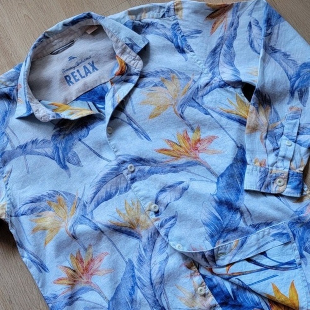 Tommy Bahama Mens 100% Linen Button Down Shirt Long Sleeve Floral‎  size M